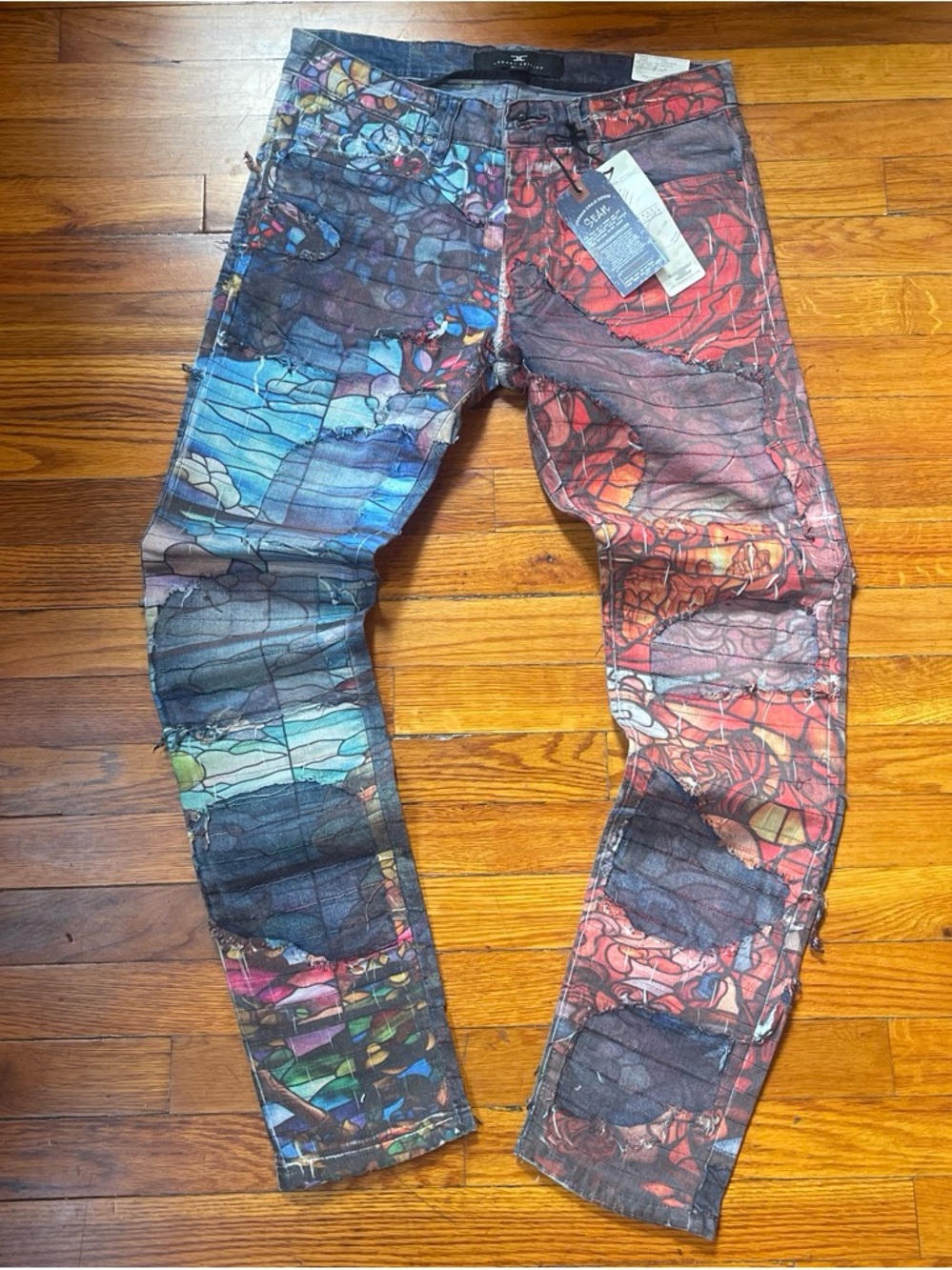 Jordan Craig Multicolor Abstract Skinny Jeans - Blue & Red